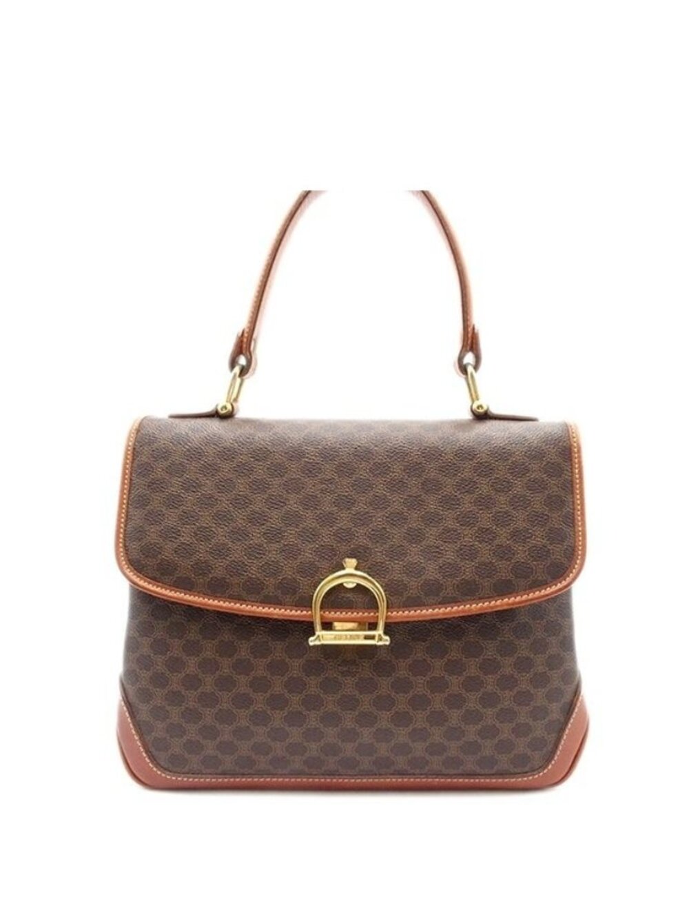 Celine Macadam Pattern Top Hand Brown Vintage Handbag